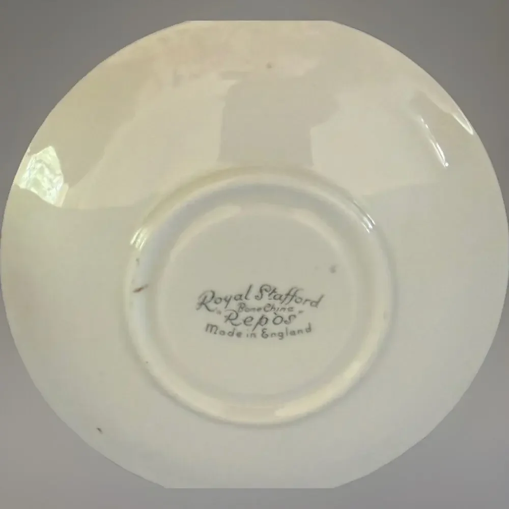 Vintage Repose Queen’s Staffordshire Teacup Saucer made in England Yellow Gray